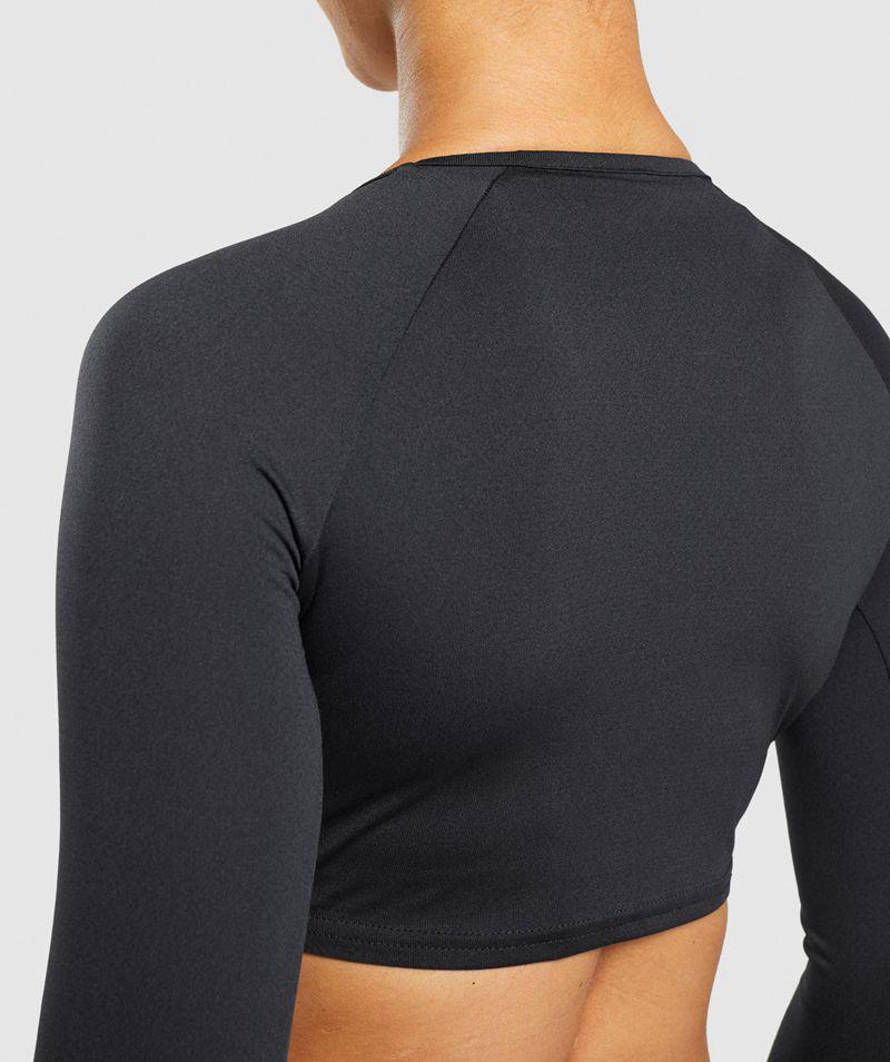 Gymshark Training Long Sleeve Crop Felsők Női Fekete  Hungary |  SEZFQ-7190