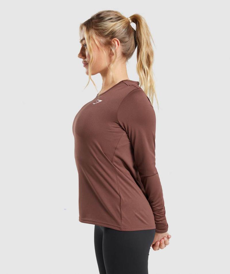 Gymshark Training Long Sleeve Top Pulóverek Női Rózsaszín Barna  Hungary |  EUDWP-2560