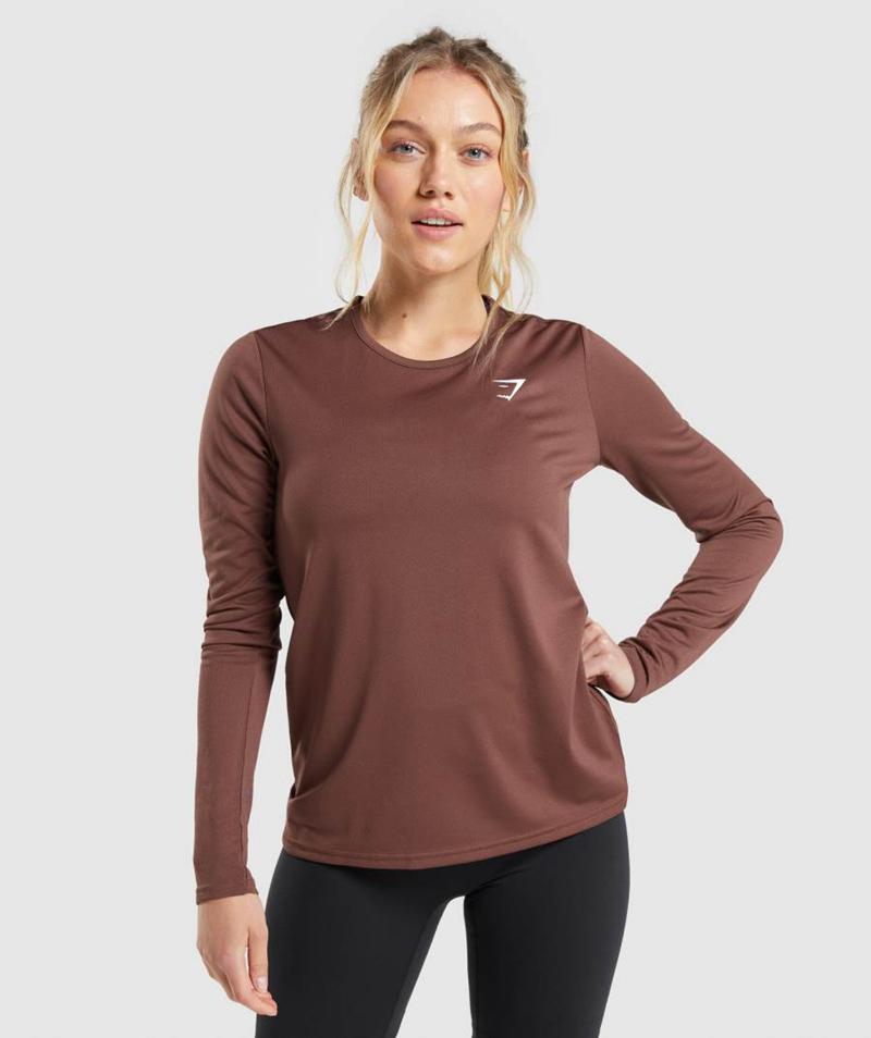 Gymshark Training Long Sleeve Top Pulóverek Női Rózsaszín Barna  Hungary |  EUDWP-2560