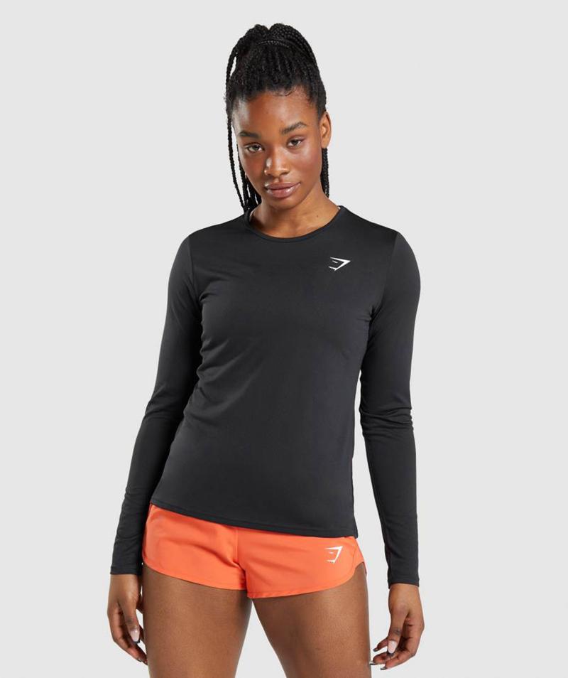 Gymshark Training Long Sleeve Top Pulóverek Női Fekete  Hungary |  GFMIE-7165