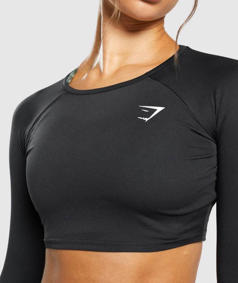 Gymshark Training Long Sleeve Vágott Felsők Női Fekete  Hungary |  GTLIP-4379