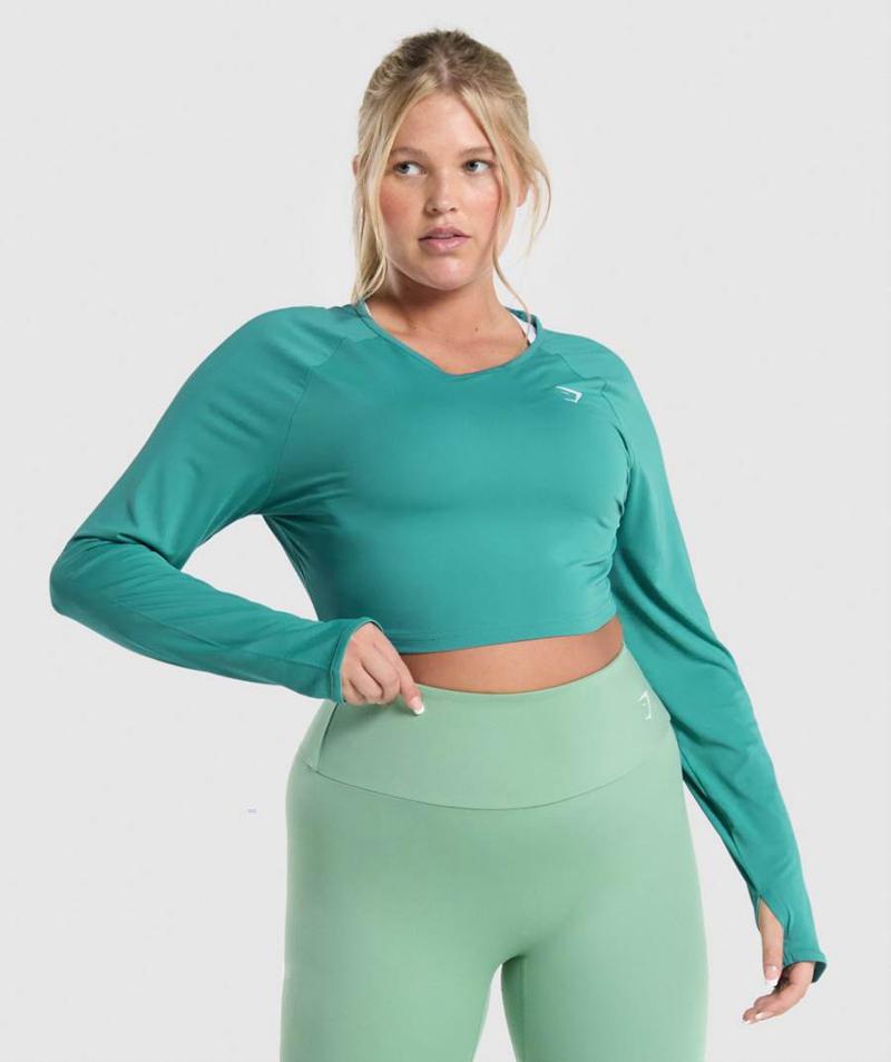 Gymshark Training Long Sleeve Vágott Felsők Női Türkiz  Hungary |  SVXDP-2608