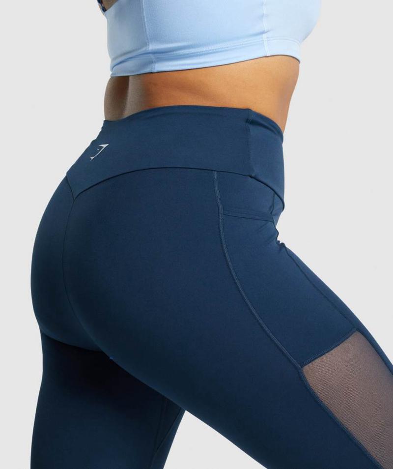 Gymshark Training Mesh Pocket Leggings Női Sötétkék  Hungary |  LIRJN-1046