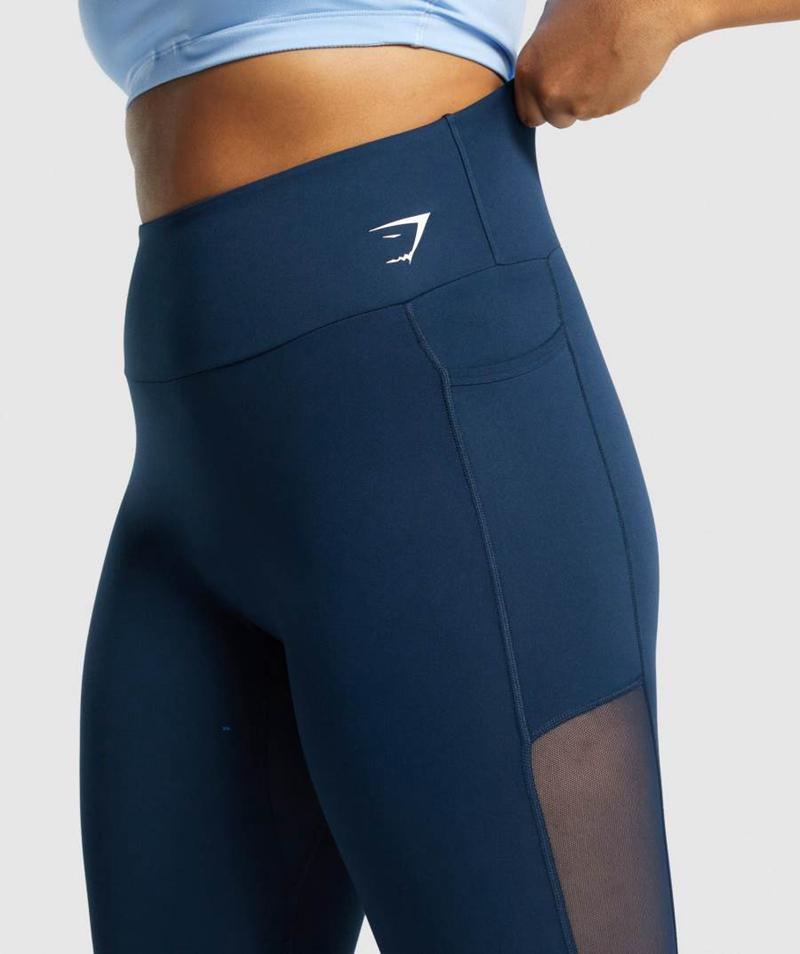 Gymshark Training Mesh Pocket Leggings Női Sötétkék  Hungary |  LIRJN-1046