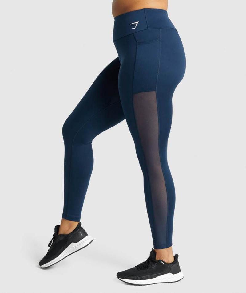 Gymshark Training Mesh Pocket Leggings Női Sötétkék  Hungary |  LIRJN-1046