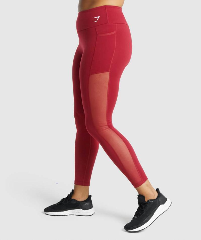 Gymshark Training Mesh Pocket Leggings Női Bordó  Hungary |  RELAJ-3295