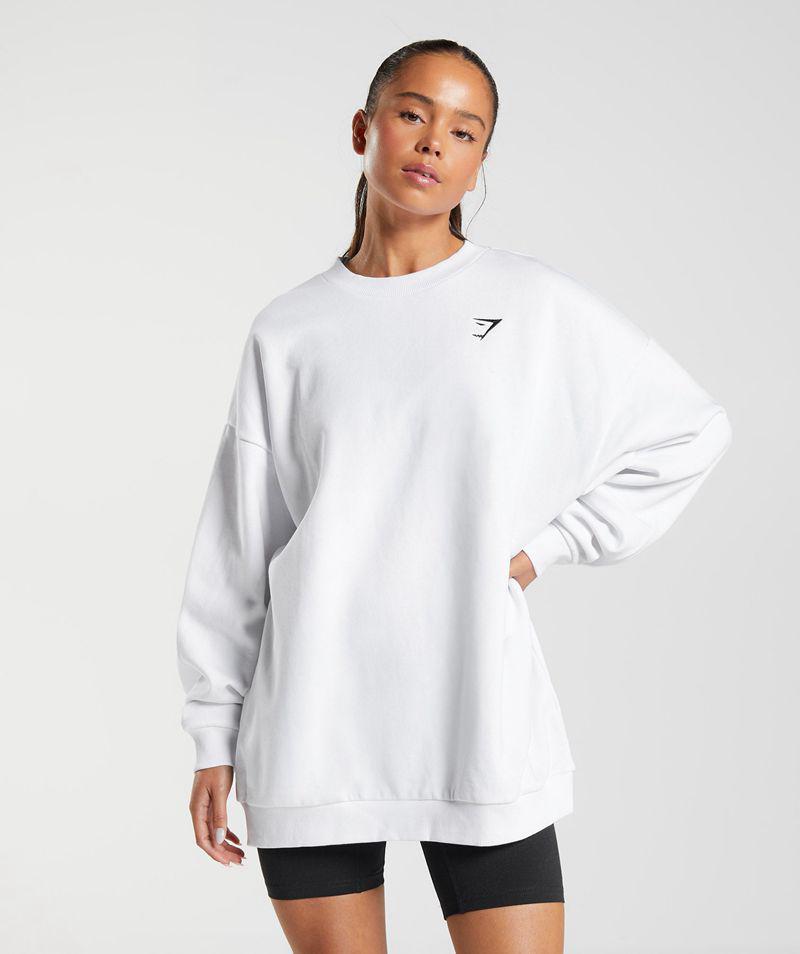 Gymshark Training Oversized Pulóverek Női Fehér  Hungary |  JBVOW-6372