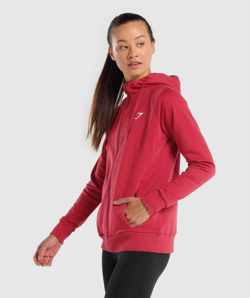 Gymshark Training Zip Up Kapucnis Pulóver Női Bordó  Hungary |  JGPMK-0196