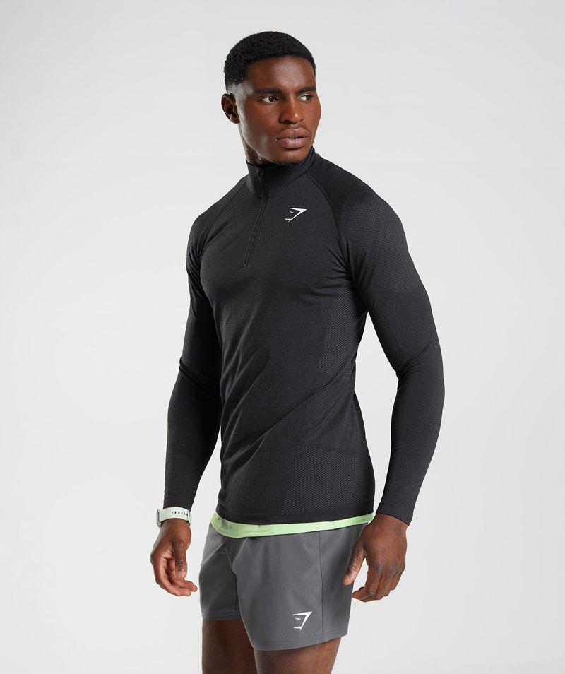 Gymshark Vital 1/4 Zip Kabát Férfi Fekete  Hungary |  SMDEL-5623