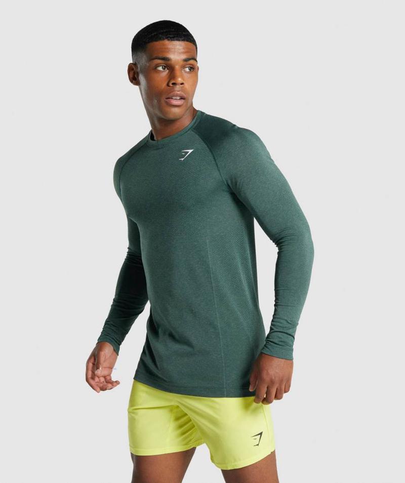 Gymshark Vital Light Seamless Long Sleeve Pulóverek Férfi Sötétzöld  Hungary |  JONYL-0286