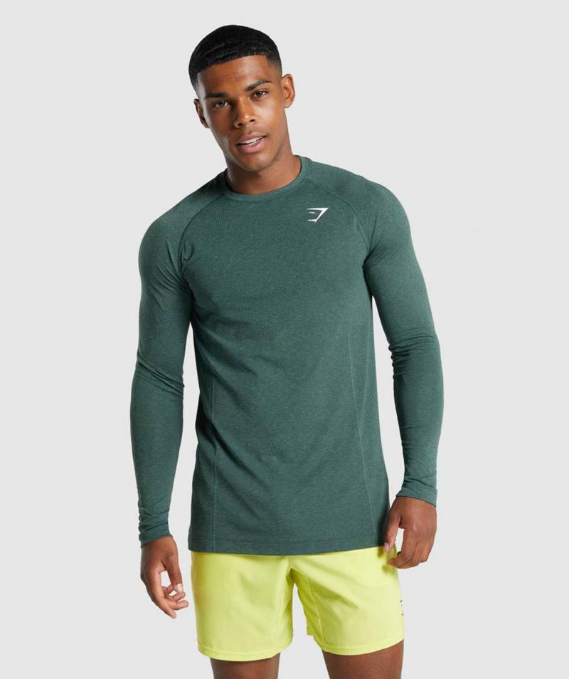 Gymshark Vital Light Seamless Long Sleeve Pulóverek Férfi Sötétzöld  Hungary |  JONYL-0286