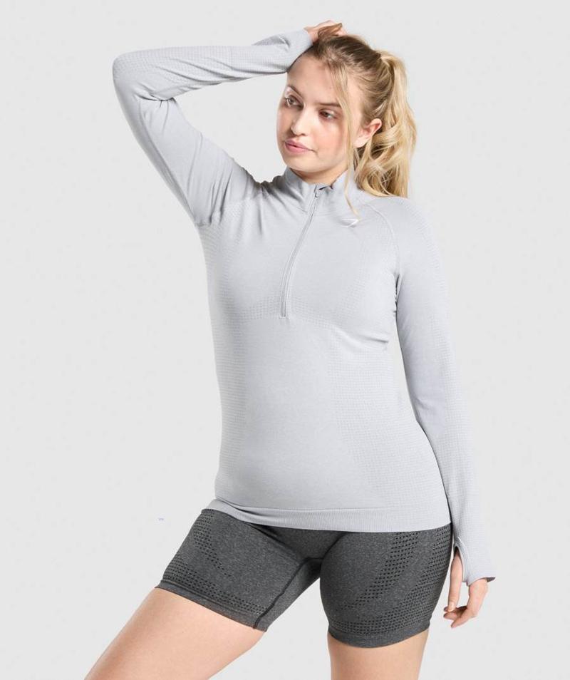 Gymshark Vital Seamless 2.0 1/2 Zip Pulóver Női Világos Szürke  Hungary |  JICPN-4613