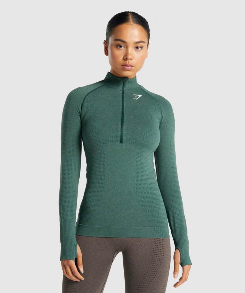 Gymshark Vital Seamless 2.0 1/2 Zip Pulóver Női Sötétzöld  Hungary |  LCHEB-6018