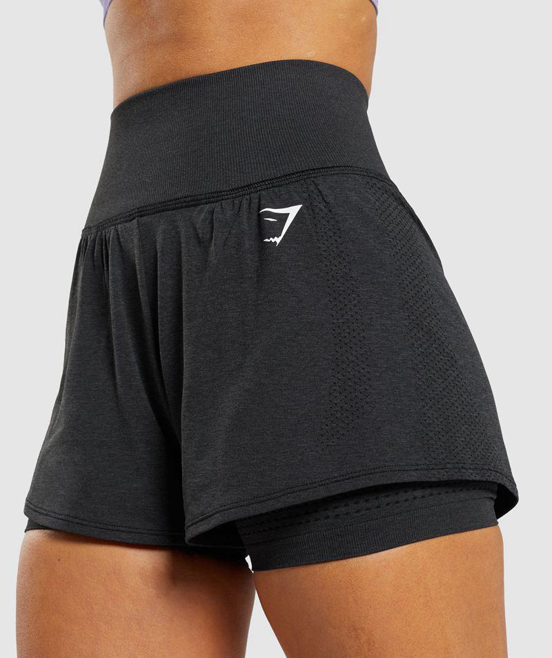 Gymshark Vital Seamless 2.0 2-In-1 Rövidnadrág Női Fekete  Hungary |  JEQPI-1829