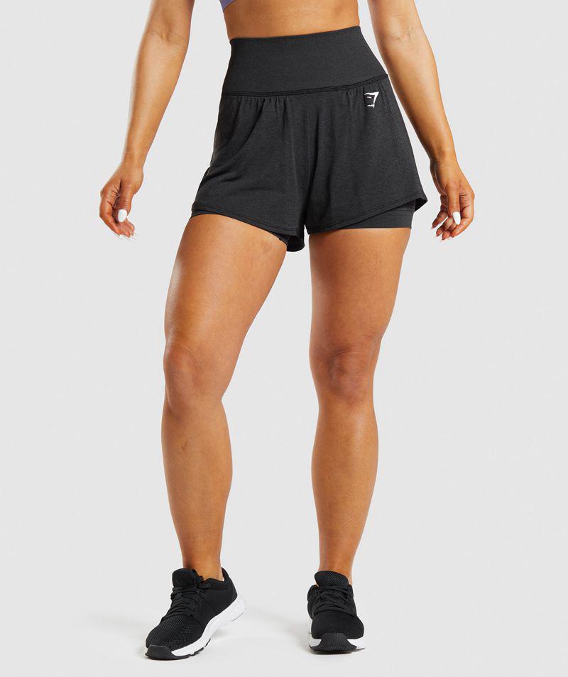 Gymshark Vital Seamless 2.0 2-In-1 Rövidnadrág Női Fekete  Hungary |  JEQPI-1829