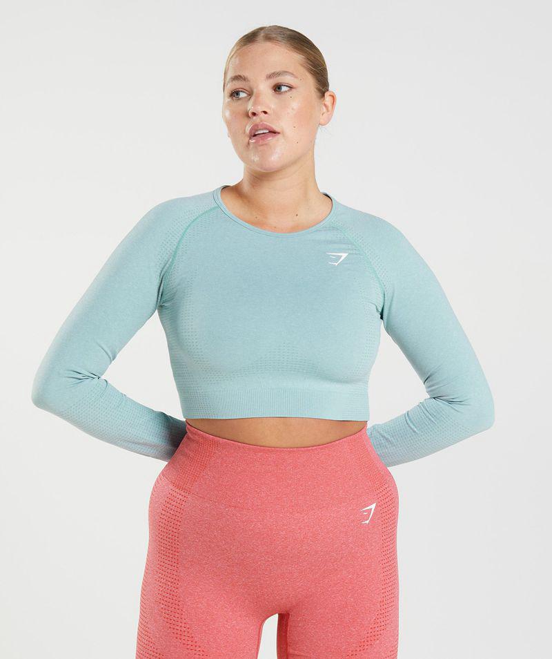 Gymshark Vital Seamless 2.0 Crop Felsők Női Kék  Hungary |  OQBXC-0692