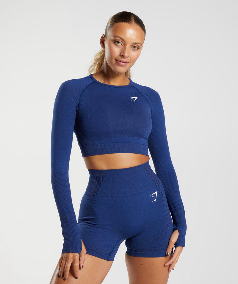 Gymshark Vital Seamless 2.0 Crop Felsők Női Kék  Hungary |  XTEFU-9054