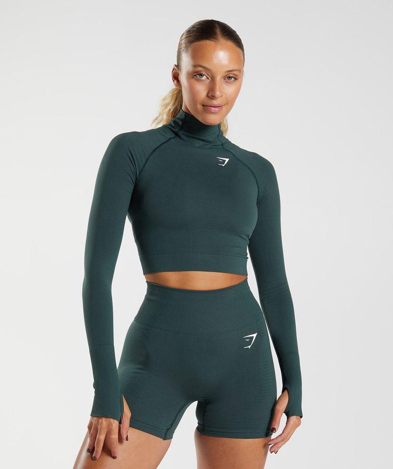 Gymshark Vital Seamless 2.0 High Neck Midi Felsők Női Zöld  Hungary |  DIUBX-6758