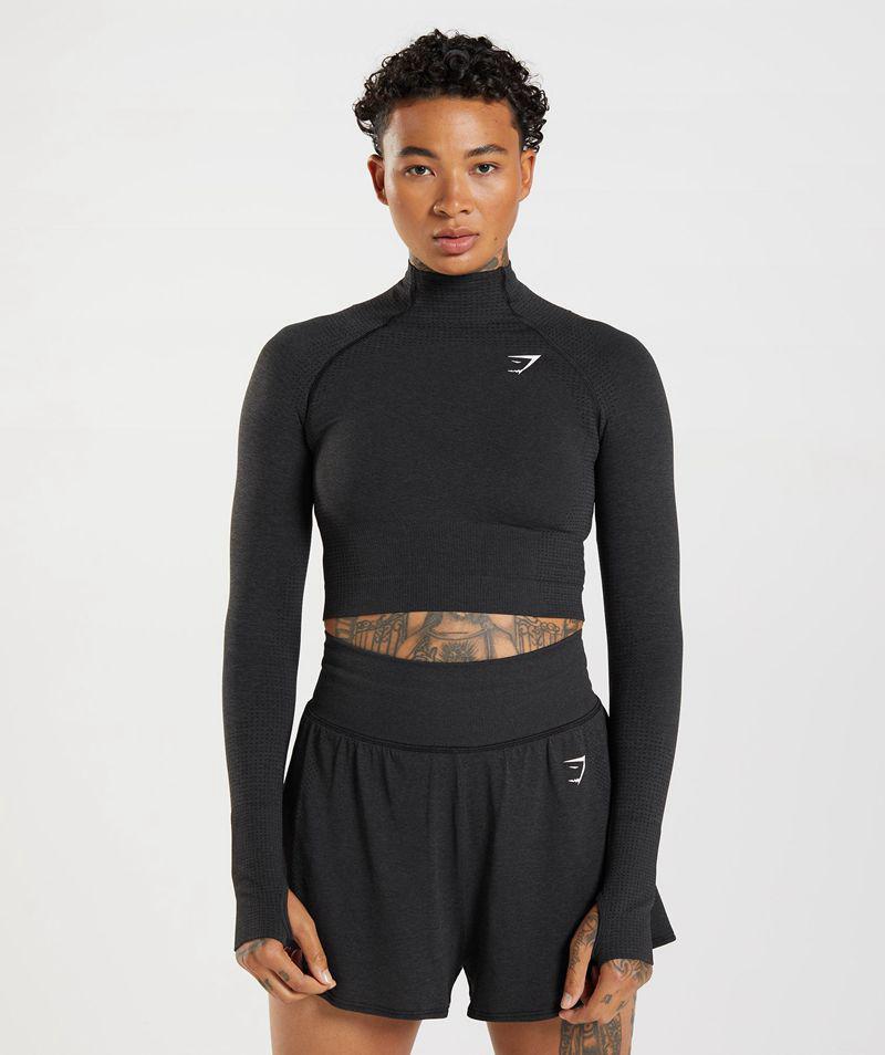 Gymshark Vital Seamless 2.0 High Neck Midi Felsők Női Fekete  Hungary |  HXTJD-4791