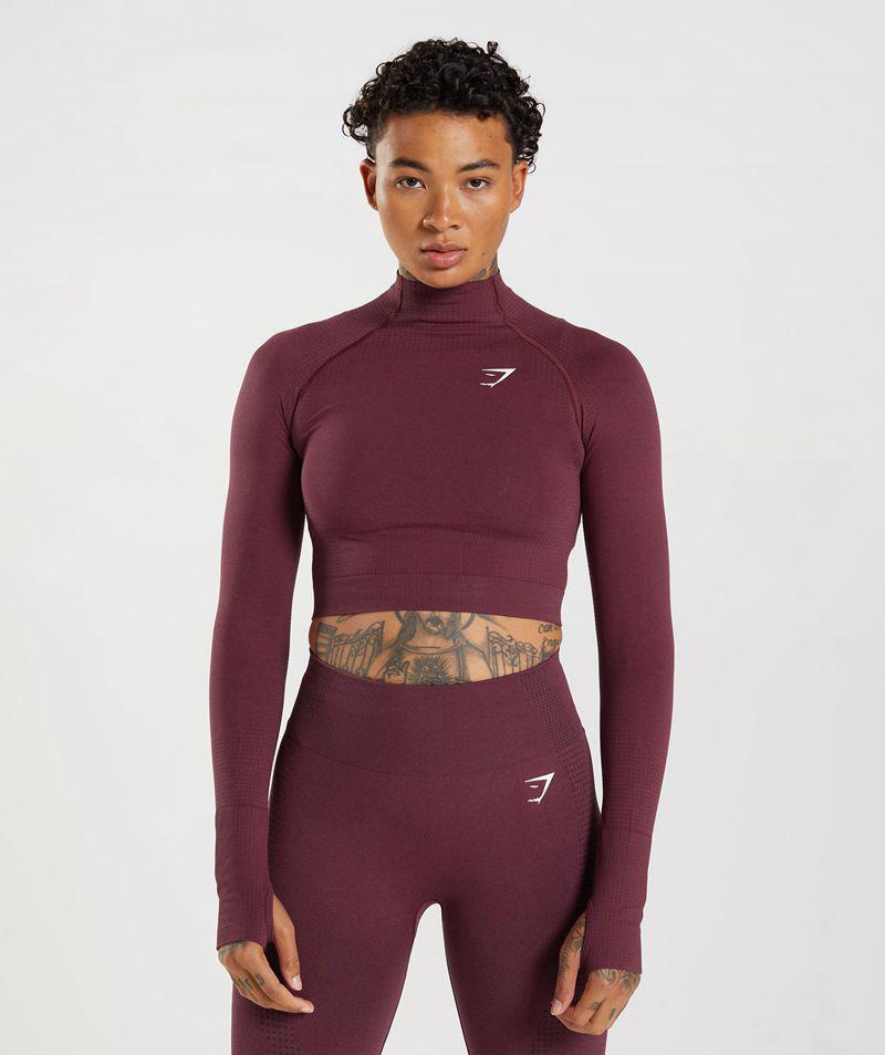 Gymshark Vital Seamless 2.0 High Neck Midi Felsők Női Bordó  Hungary |  VANSO-4372