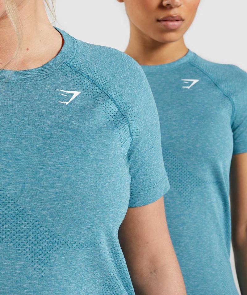 Gymshark Vital Seamless 2.0 Light T-Shirts Női Türkiz  Hungary |  FTMLS-4827