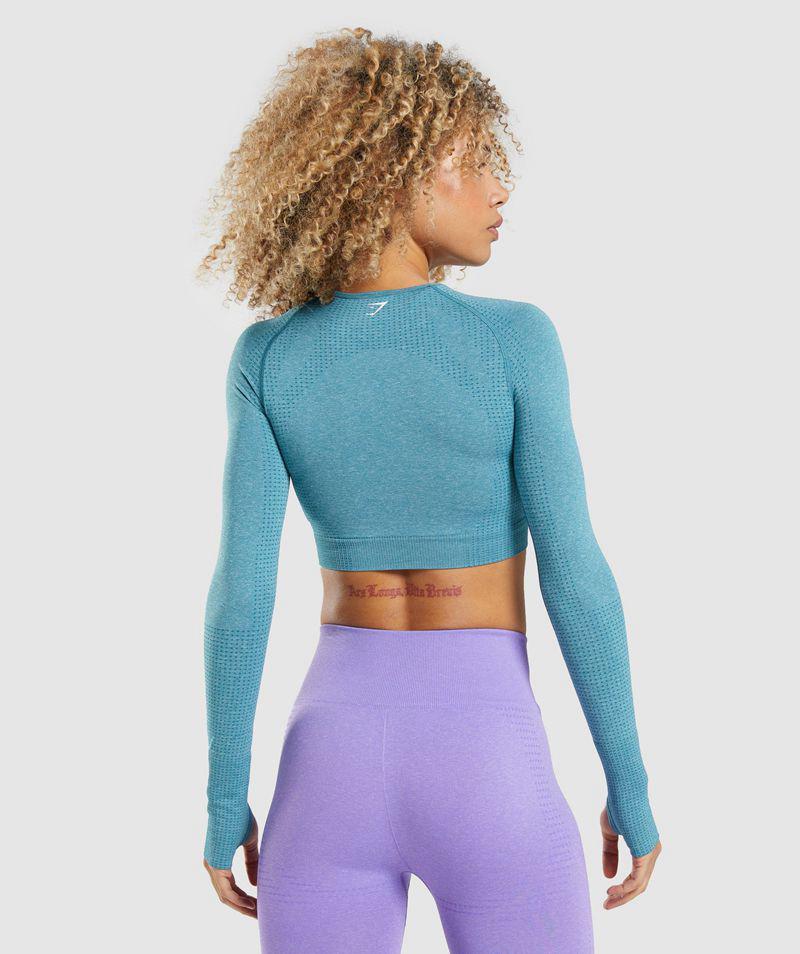 Gymshark Vital Seamless 2.0 Long Sleeve Crop Felsők Női Kék  Hungary |  AQTJZ-8376