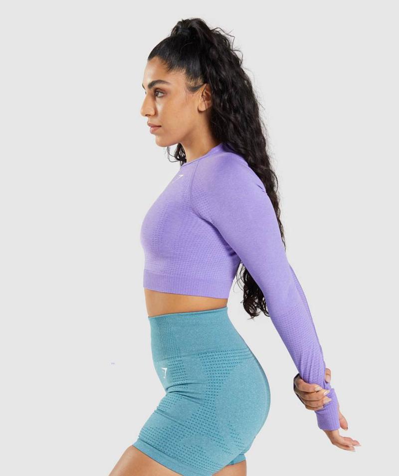 Gymshark Vital Seamless 2.0 Long Sleeve Vágott Felsők Női Világos Lila  Hungary |  FMHSX-0345