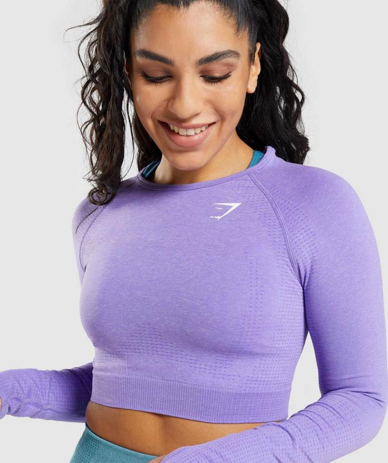 Gymshark Vital Seamless 2.0 Long Sleeve Vágott Felsők Női Világos Lila  Hungary |  FMHSX-0345