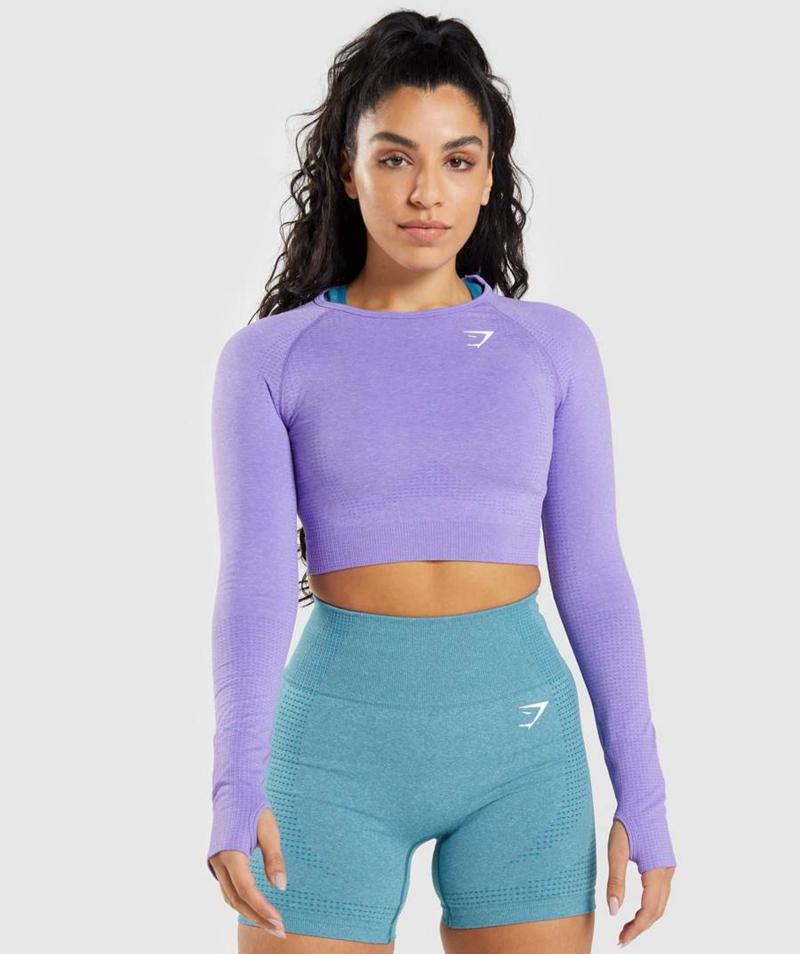 Gymshark Vital Seamless 2.0 Long Sleeve Vágott Felsők Női Világos Lila  Hungary |  FMHSX-0345