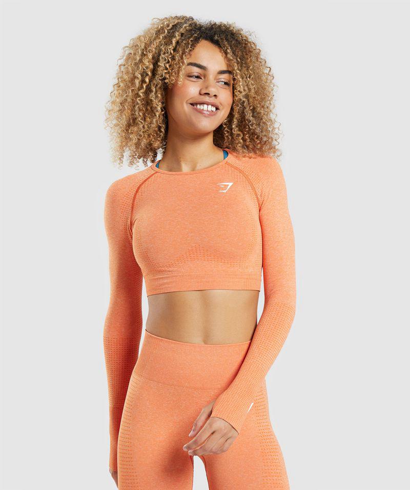 Gymshark Vital Seamless 2.0 Long Sleeve Crop Felsők Női Narancssárga  Hungary |  HUCKJ-4175