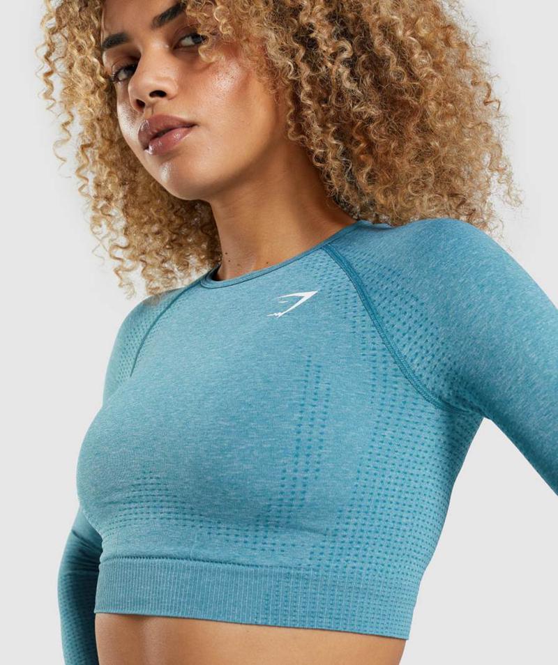 Gymshark Vital Seamless 2.0 Long Sleeve Vágott Felsők Női Türkiz  Hungary |  KJBTC-0657