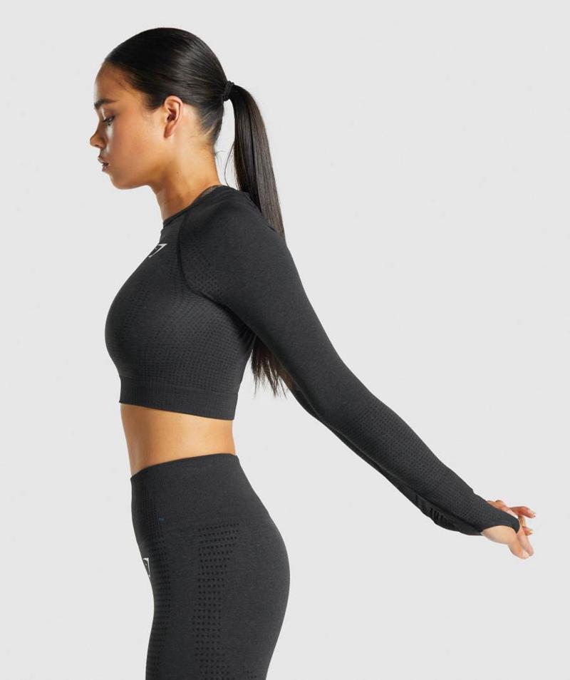 Gymshark Vital Seamless 2.0 Long Sleeve Vágott Felsők Női Fekete  Hungary |  QRION-1482