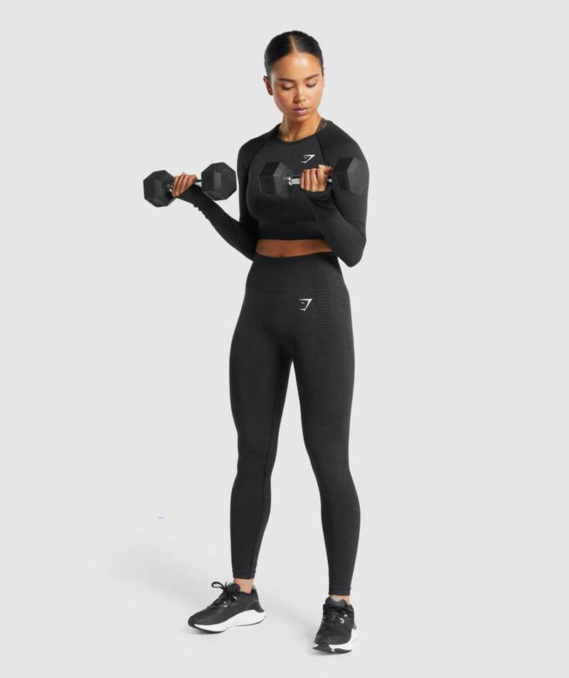 Gymshark Vital Seamless 2.0 Long Sleeve Vágott Felsők Női Fekete  Hungary |  QRION-1482