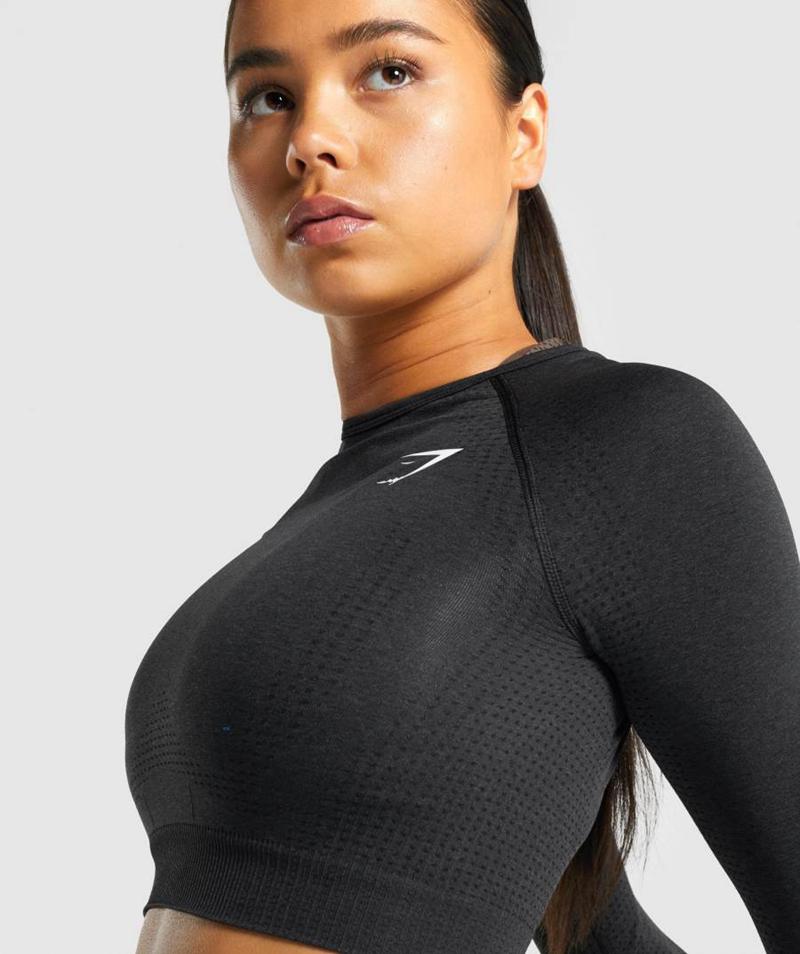 Gymshark Vital Seamless 2.0 Long Sleeve Vágott Felsők Női Fekete  Hungary |  QRION-1482