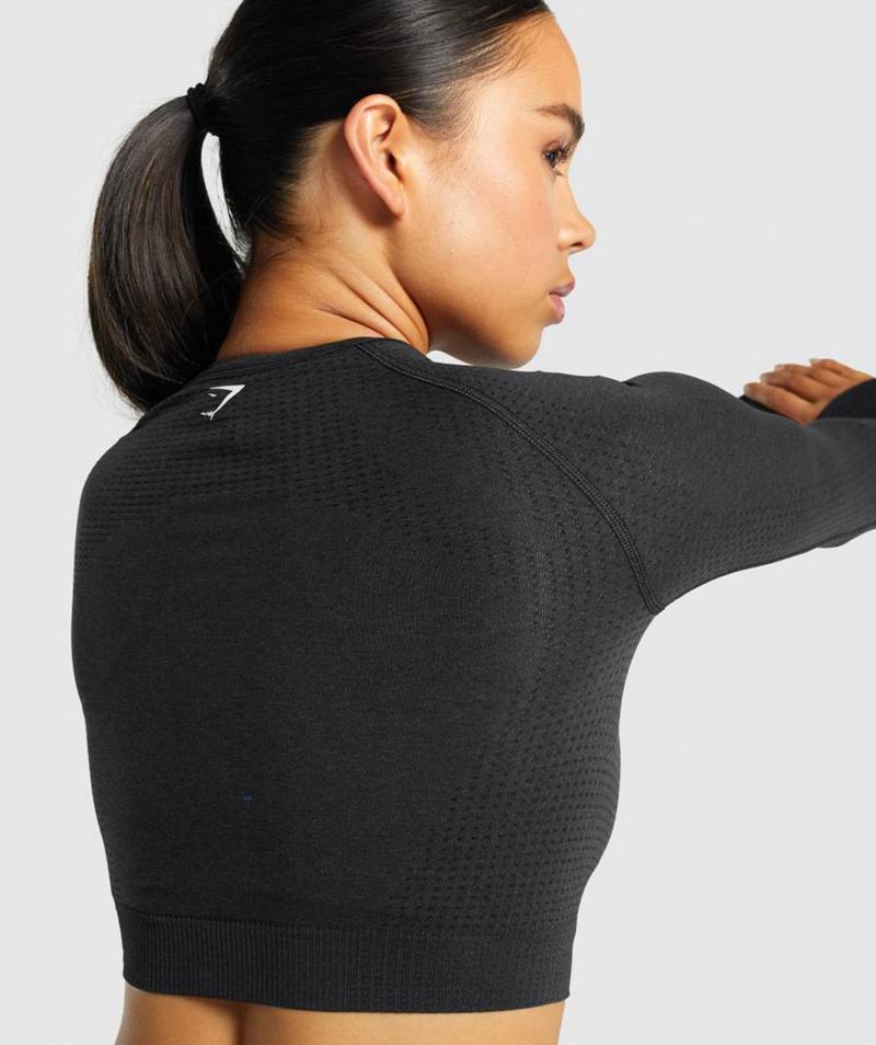 Gymshark Vital Seamless 2.0 Long Sleeve Vágott Felsők Női Fekete  Hungary |  QRION-1482