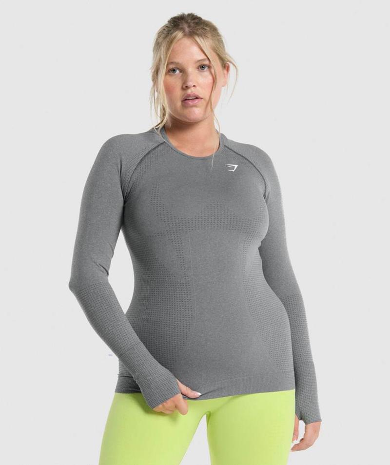 Gymshark Vital Seamless 2.0 Long Sleeve Top Pulóverek Női Szürke  Hungary |  RGVNJ-0913