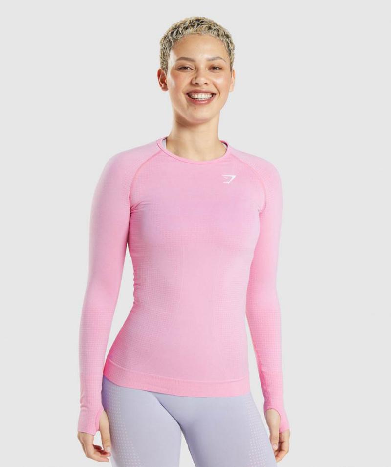 Gymshark Vital Seamless 2.0 Long Sleeve Top Pulóverek Női Rózsaszín  Hungary |  RZGKH-7859