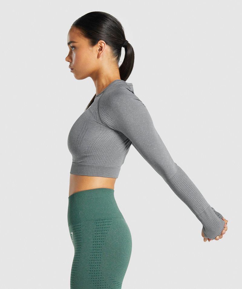 Gymshark Vital Seamless 2.0 Long Sleeve Crop Felsők Női Szürke  Hungary |  UHBYD-7431