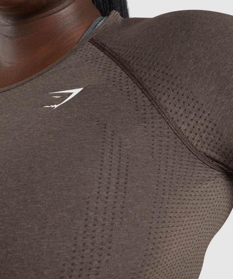 Gymshark Vital Seamless 2.0 Long Sleeve Vágott Felsők Női Barna  Hungary |  WBQSJ-6849