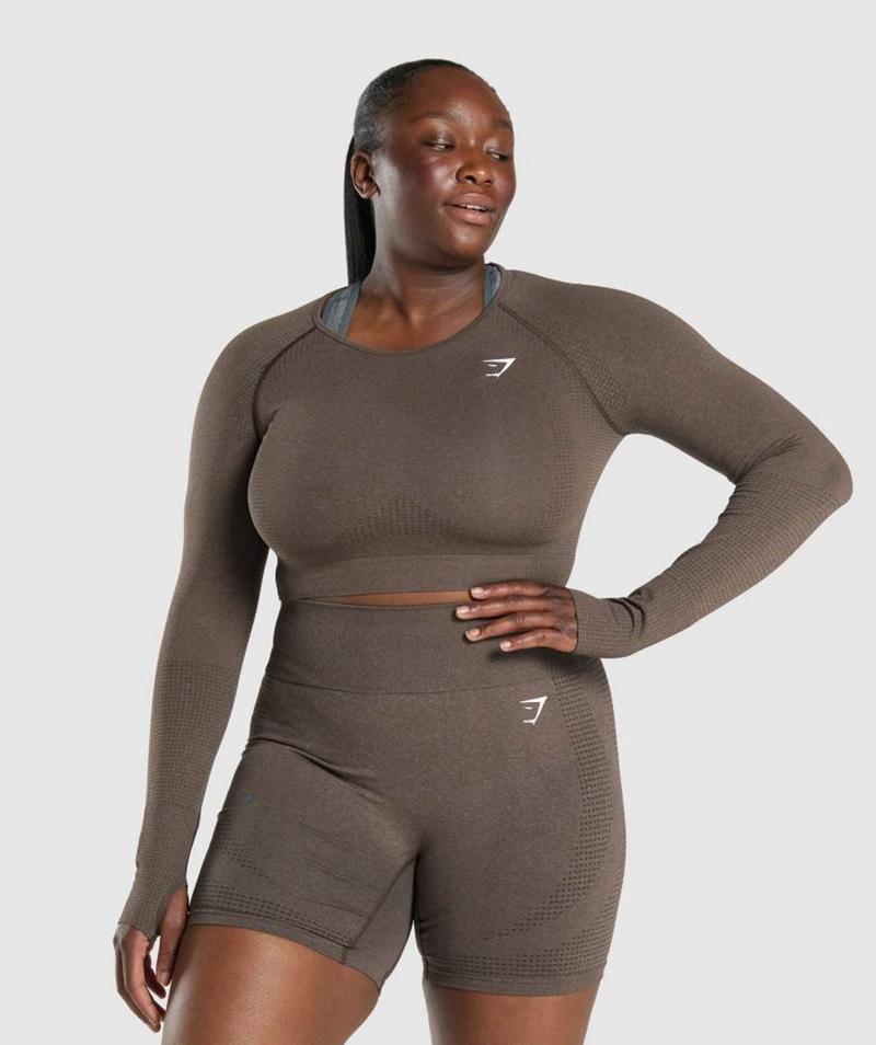 Gymshark Vital Seamless 2.0 Long Sleeve Vágott Felsők Női Barna  Hungary |  WBQSJ-6849