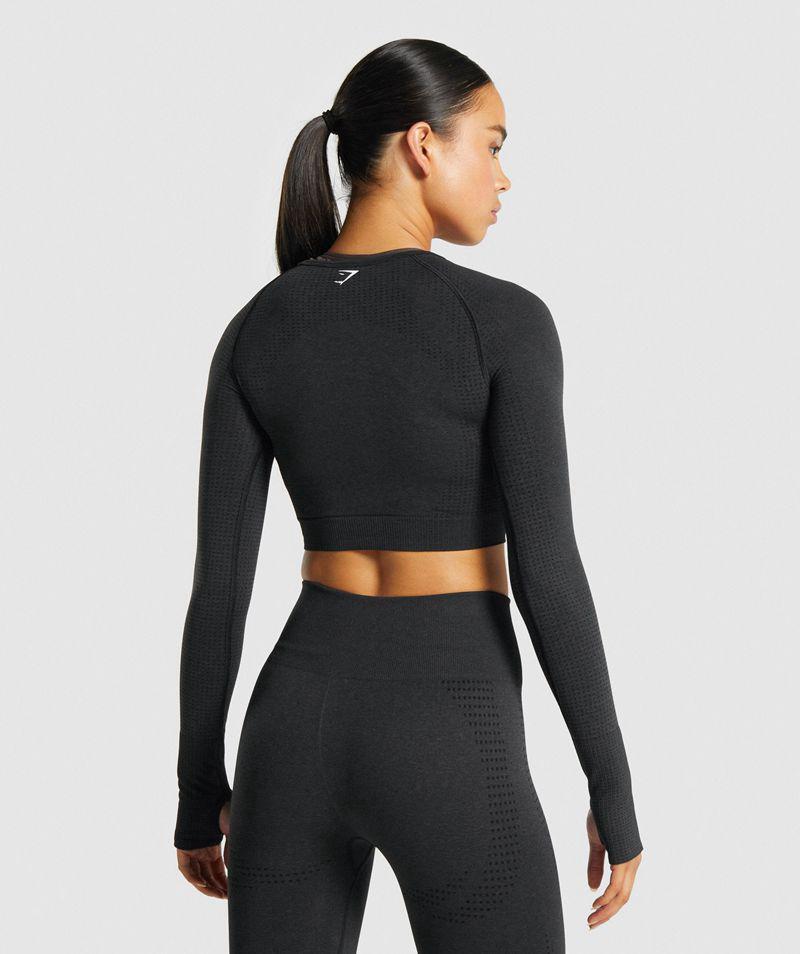 Gymshark Vital Seamless 2.0 Long Sleeve Crop Felsők Női Fekete  Hungary |  YVGZP-5971