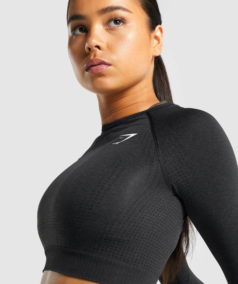 Gymshark Vital Seamless 2.0 Long Sleeve Crop Felsők Női Fekete  Hungary |  YVGZP-5971