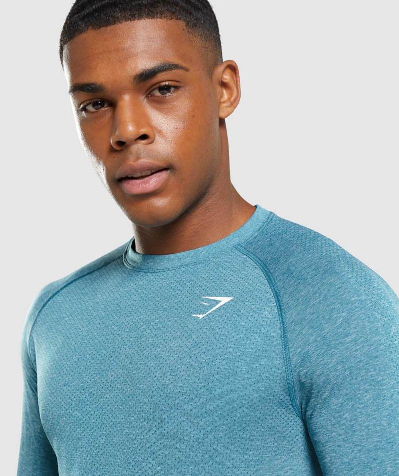 Gymshark Vital Seamless Light Long Sleeve Pulóverek Férfi Türkiz  Hungary |  EFTCK-7506