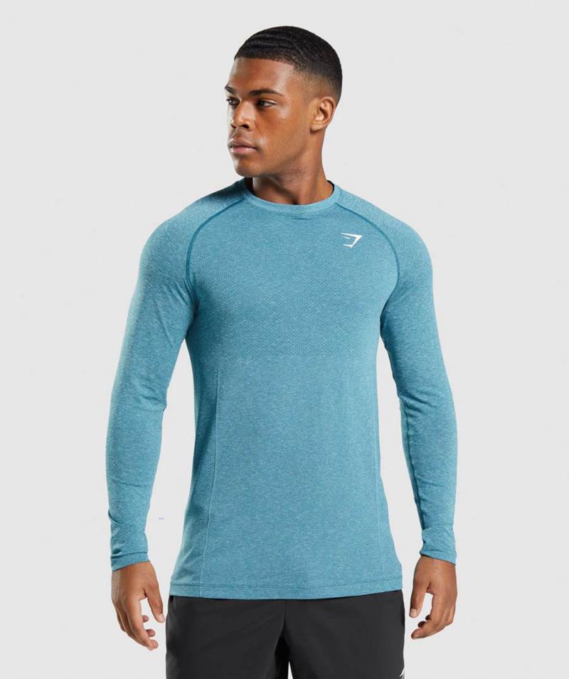 Gymshark Vital Seamless Light Long Sleeve Pulóverek Férfi Türkiz  Hungary |  EFTCK-7506