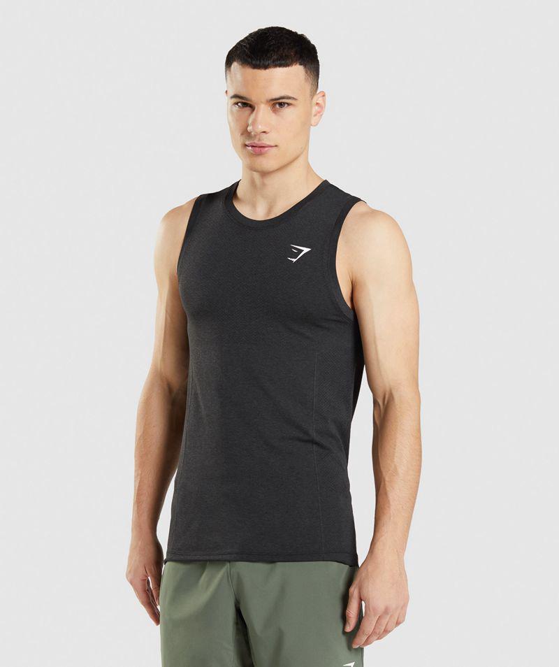 Gymshark Vital Seamless Light Ujjatlan Póló Férfi Fekete  Hungary |  QUTSF-4895