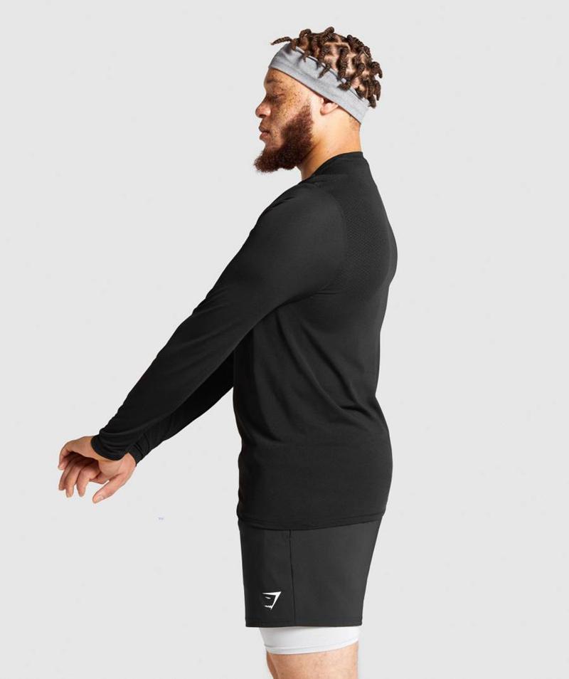 Gymshark Vital Seamless Long Sleeve Pulóverek Férfi Fekete  Hungary |  UTPHE-7294