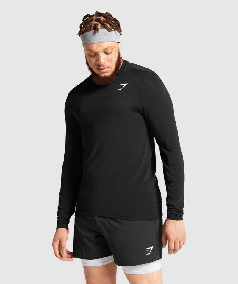 Gymshark Vital Seamless Long Sleeve Pulóverek Férfi Fekete  Hungary |  UTPHE-7294