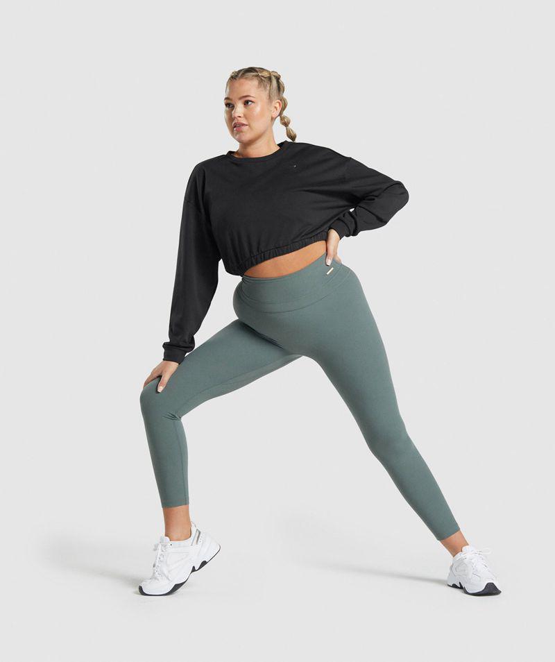 Gymshark Whitney Cropped Pulóver Női Fekete  Hungary |  FPIDS-3480