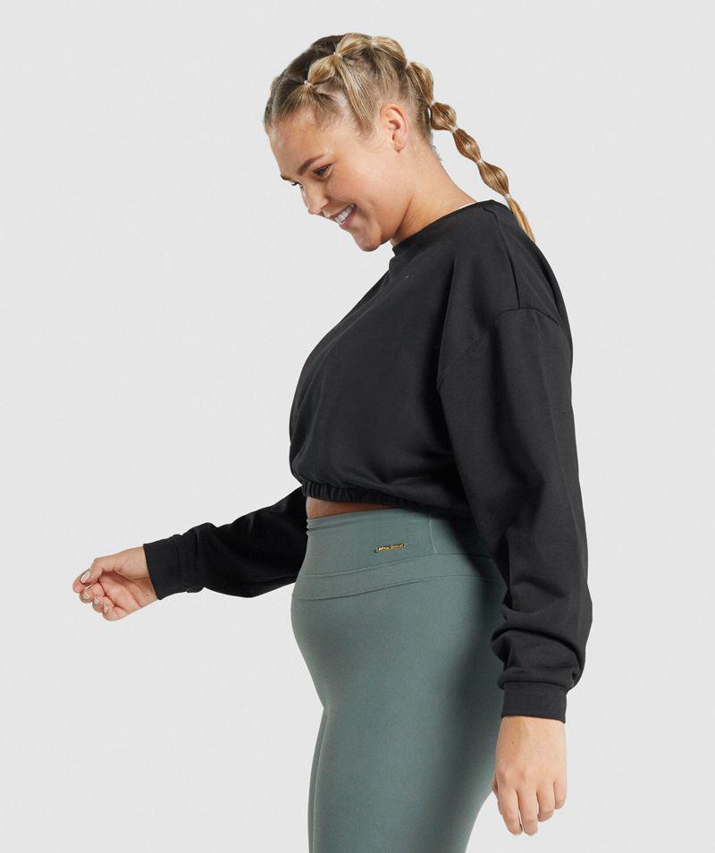 Gymshark Whitney Cropped Pulóver Női Fekete  Hungary |  FPIDS-3480