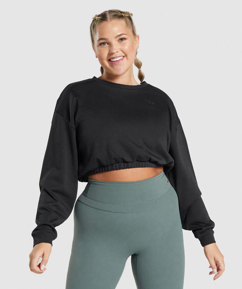 Gymshark Whitney Cropped Pulóver Női Fekete  Hungary |  FPIDS-3480